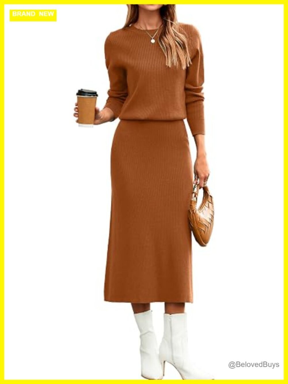2 Piece Skirt Set Long Sleeve Knit Midi Dress Travel Outfit Fall Winter